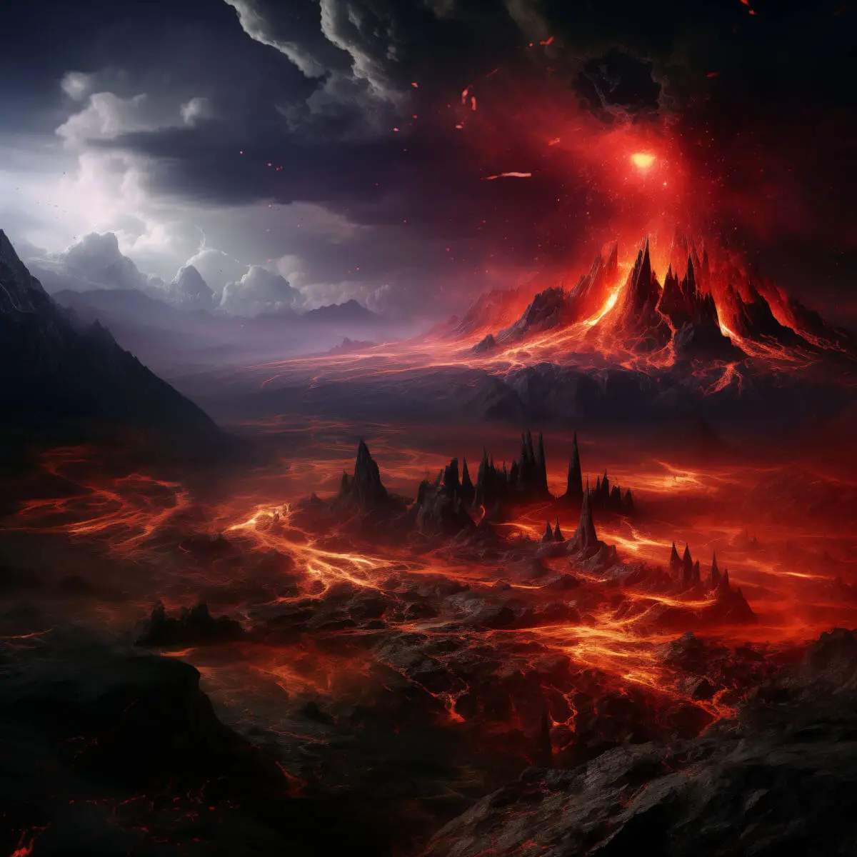 Künstlerische Darstellung eines Vulkanes im Hadaikum