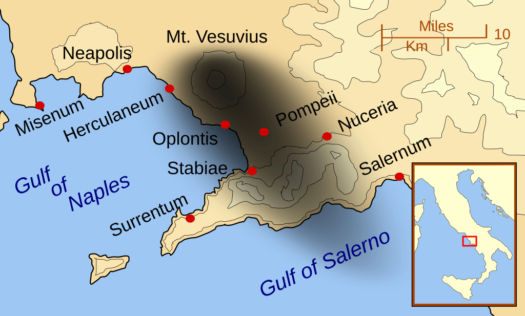 Karte der Eruption im Jahr 79